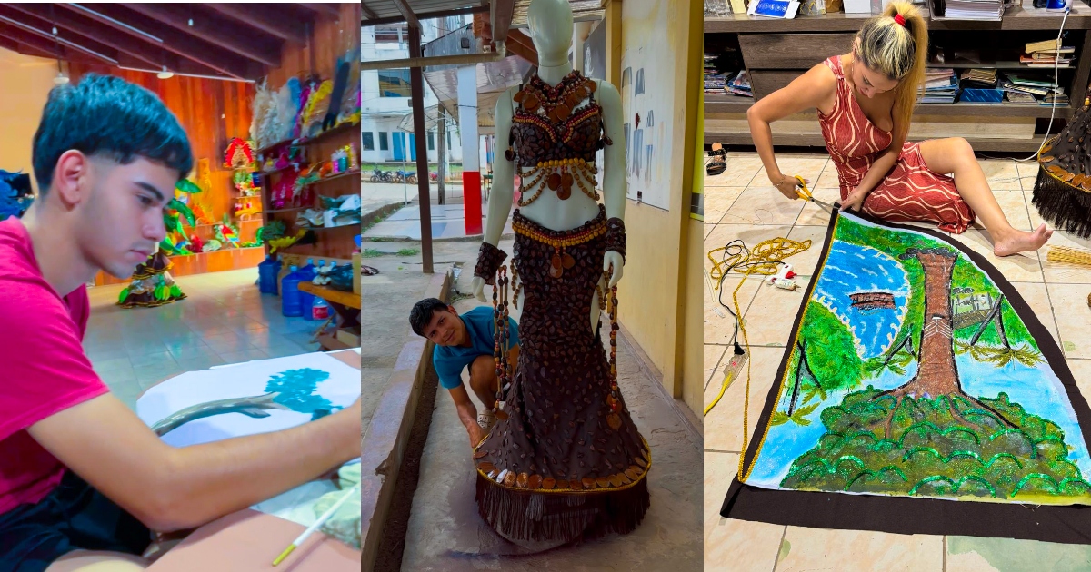 Construcción del traje típico de la Miss Pando 2026 (Foto: Delfina Villafuerte)