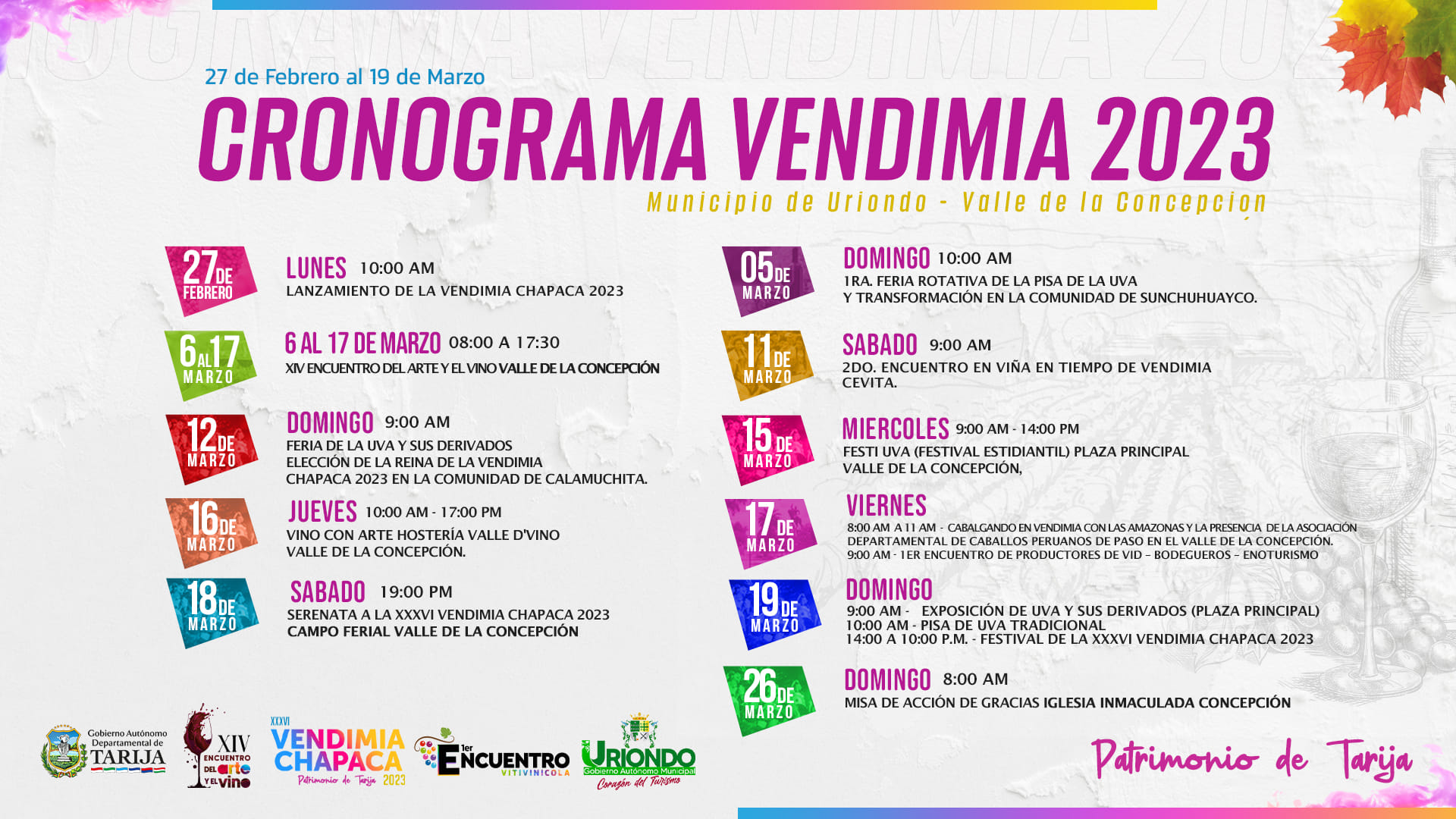 Cronograma de la Vendimia Chapaca 2023, en Uriondo, Tarija